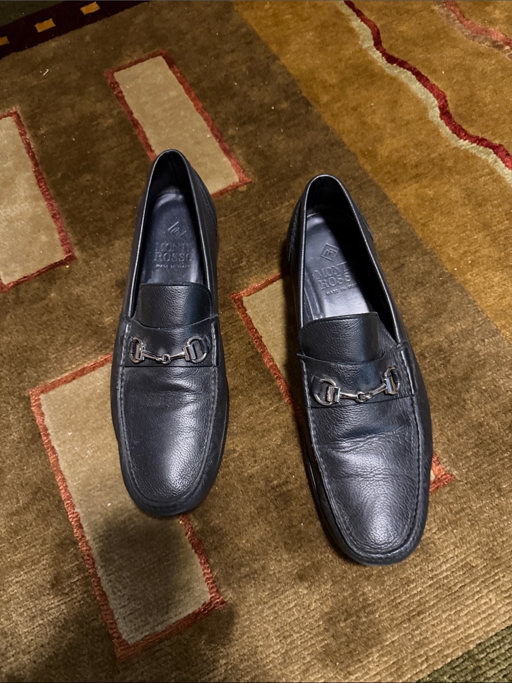 Monte Rosso Black Leather Bit Loafers with Silver Hardware